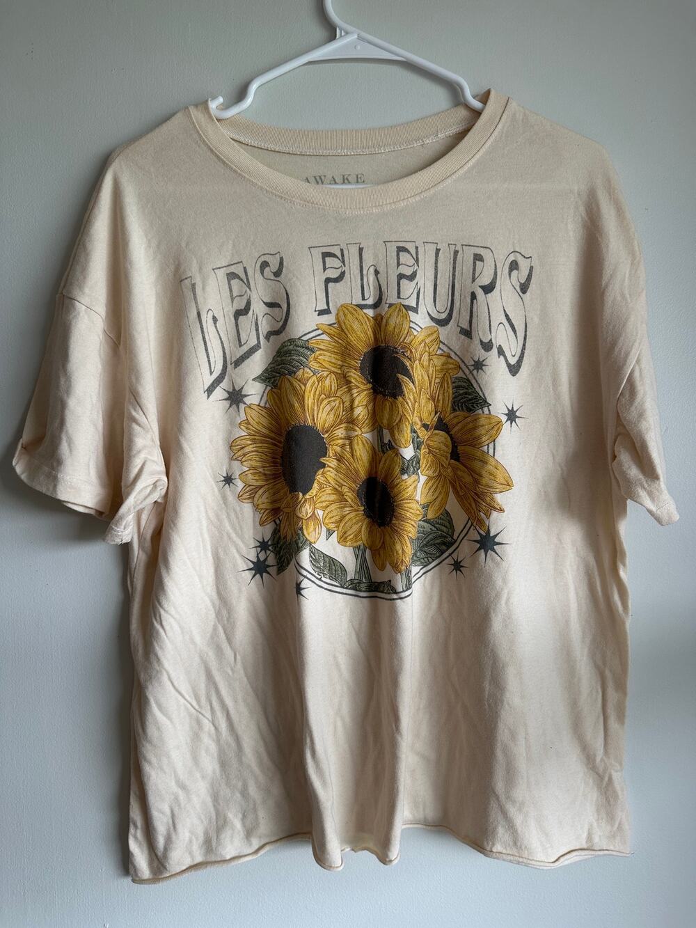 Awake Les Fleurs Sunflower Graphic Tee Shirt Cottagecore Sand Dollar Beige XXL